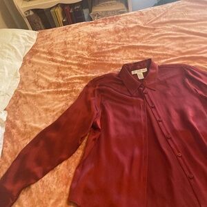 100 silk blouse size 12 Burgandy Like New / Never Worn Jones NEW YORK